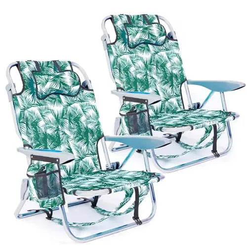 2-Pack Lightweight Portable Beach Chair – Lay Flat Folding Chair with 5 Positions & Cushion