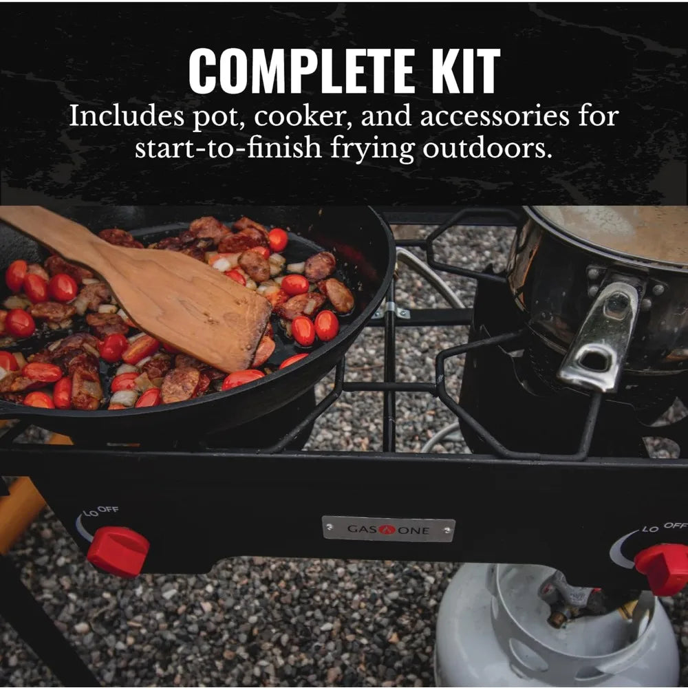 Propane Double Burner Camp Stove | High Pressure | Adjustable PSI | Cast Iron Grates