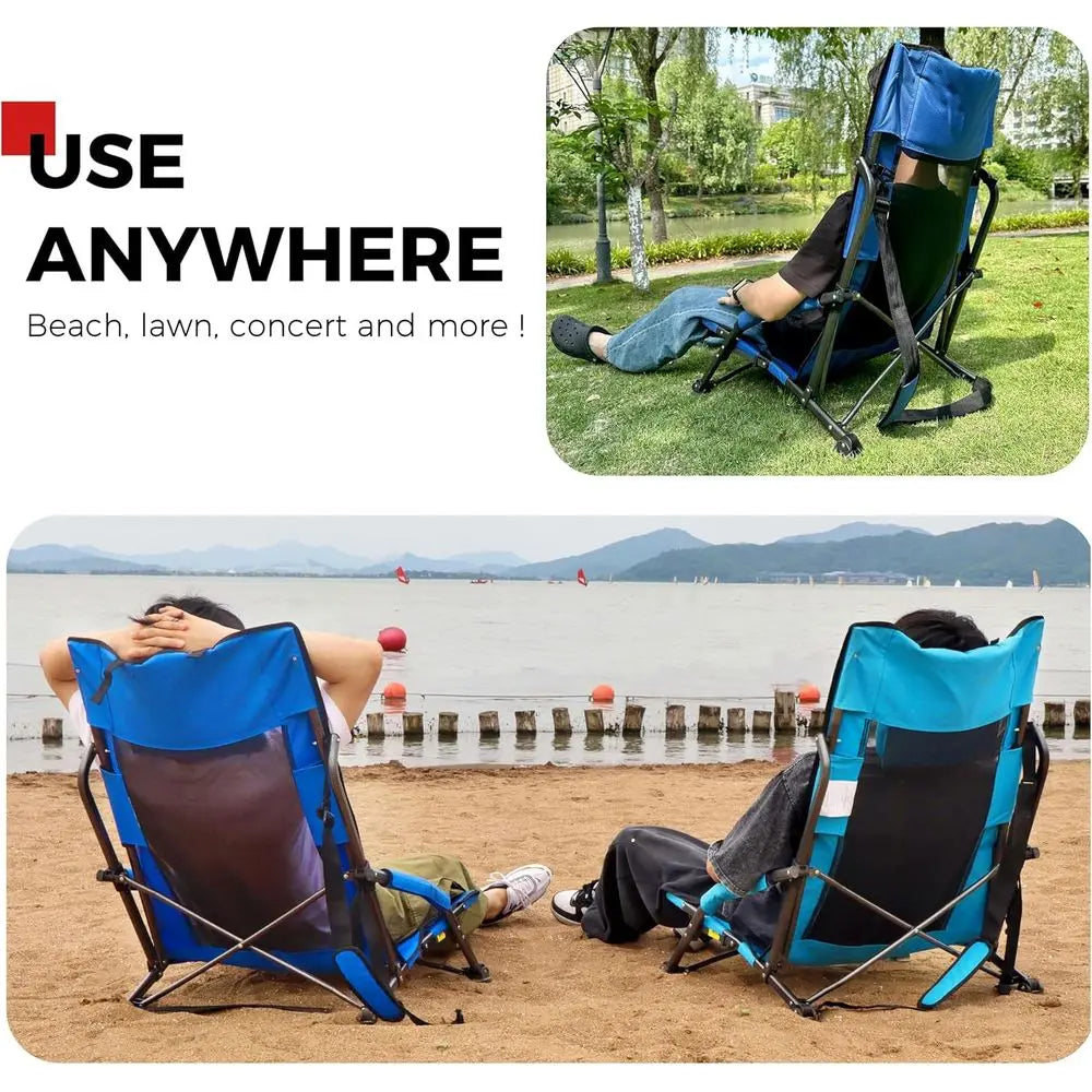Low Folding Beach Chairs Set of 2