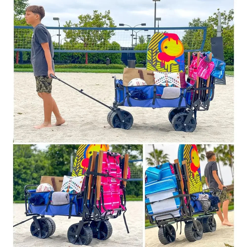 Sturdy Collapsible Cart with Large Sand Wheels and Beach Chair Holder
