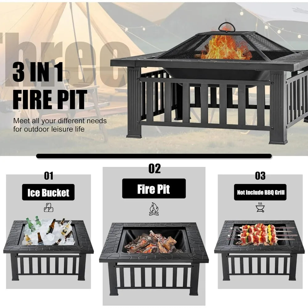32 Inch Square Metal Fire Pit Table
