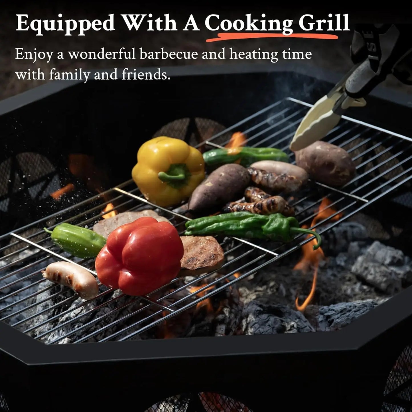 Outdoor Fire Pit with Cooking Grill for Backyard