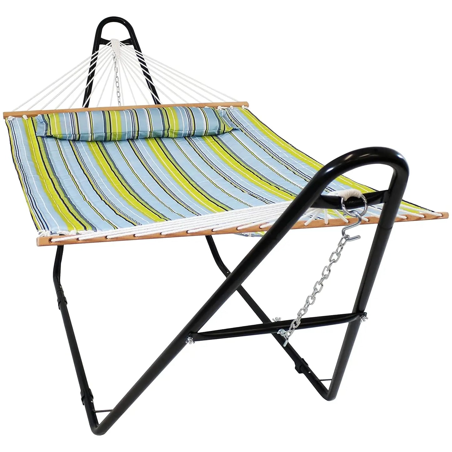 Double Quilted Fabric Hammock with Steel Stand 450lb Capacity Outdoor Patio 2 Person Black Stand Sandy Beach, Customized
