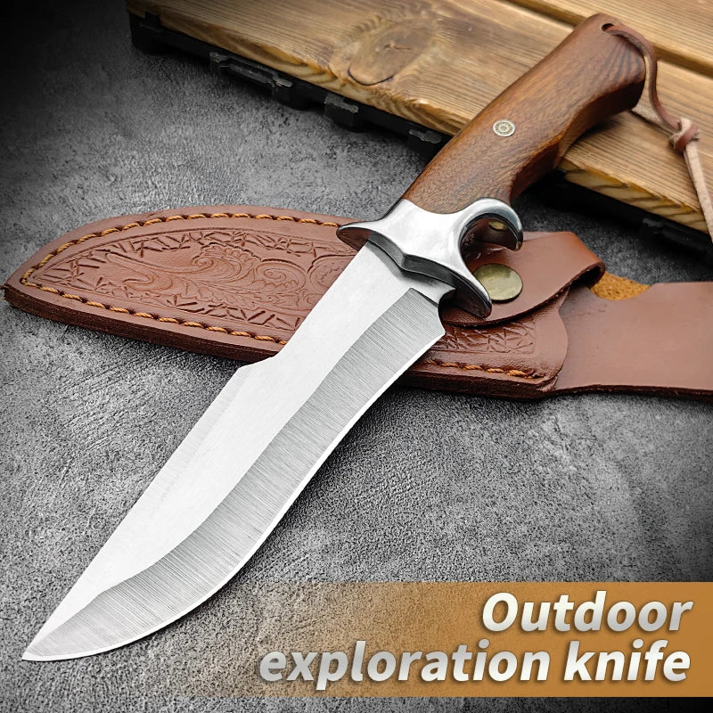 Outdoor Fixed Blade Camping Knife with Leather Sheath