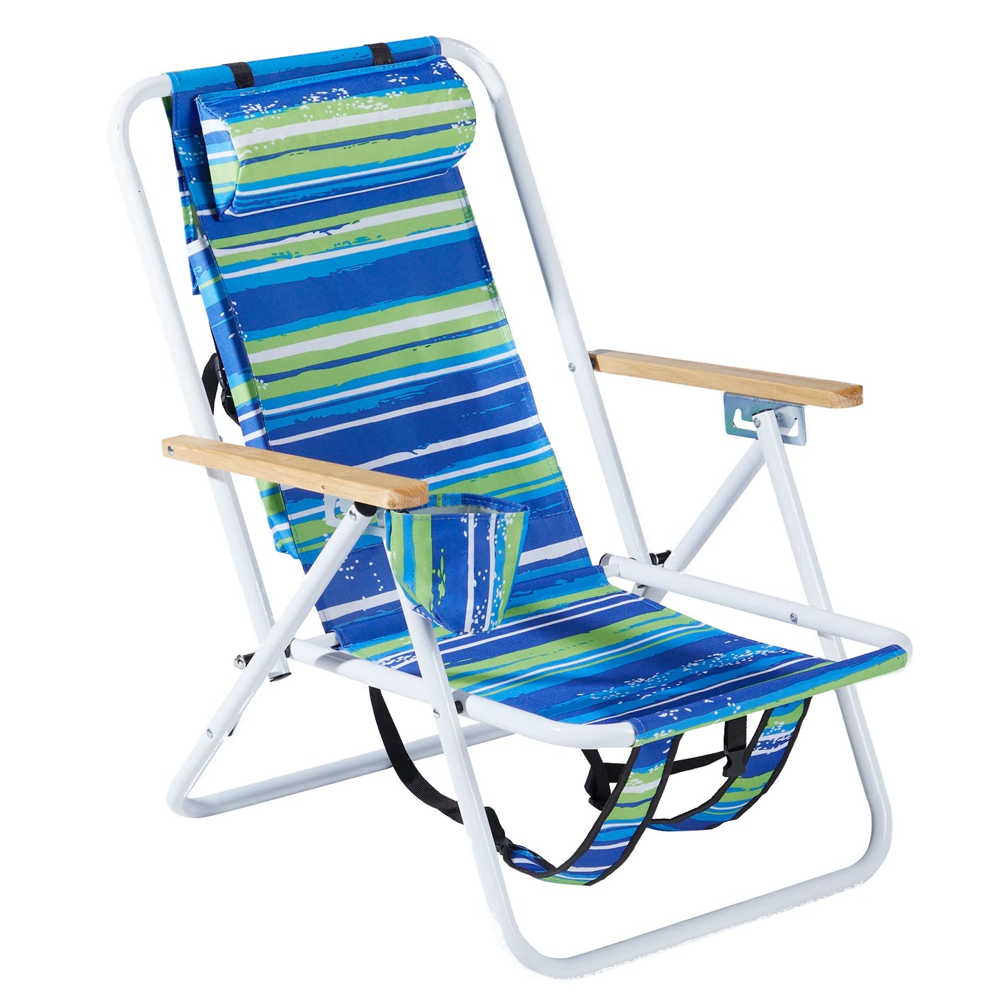 Folding Beach Chair, 4 Position, Wooden Armrests