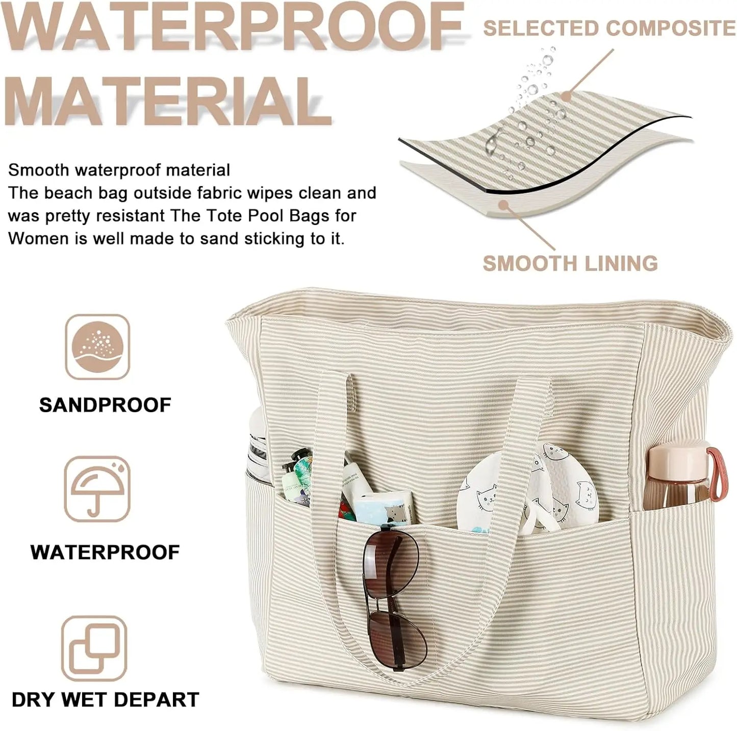 Extra Large Waterproof Beach Tote with Wet Compartment