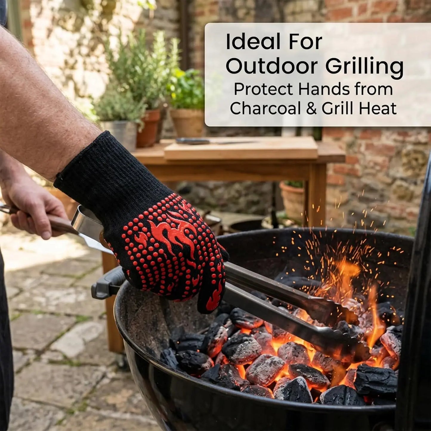 Extra Long BBQ Gloves – 1472°F Heat Resistant Silicone Grilling Gloves