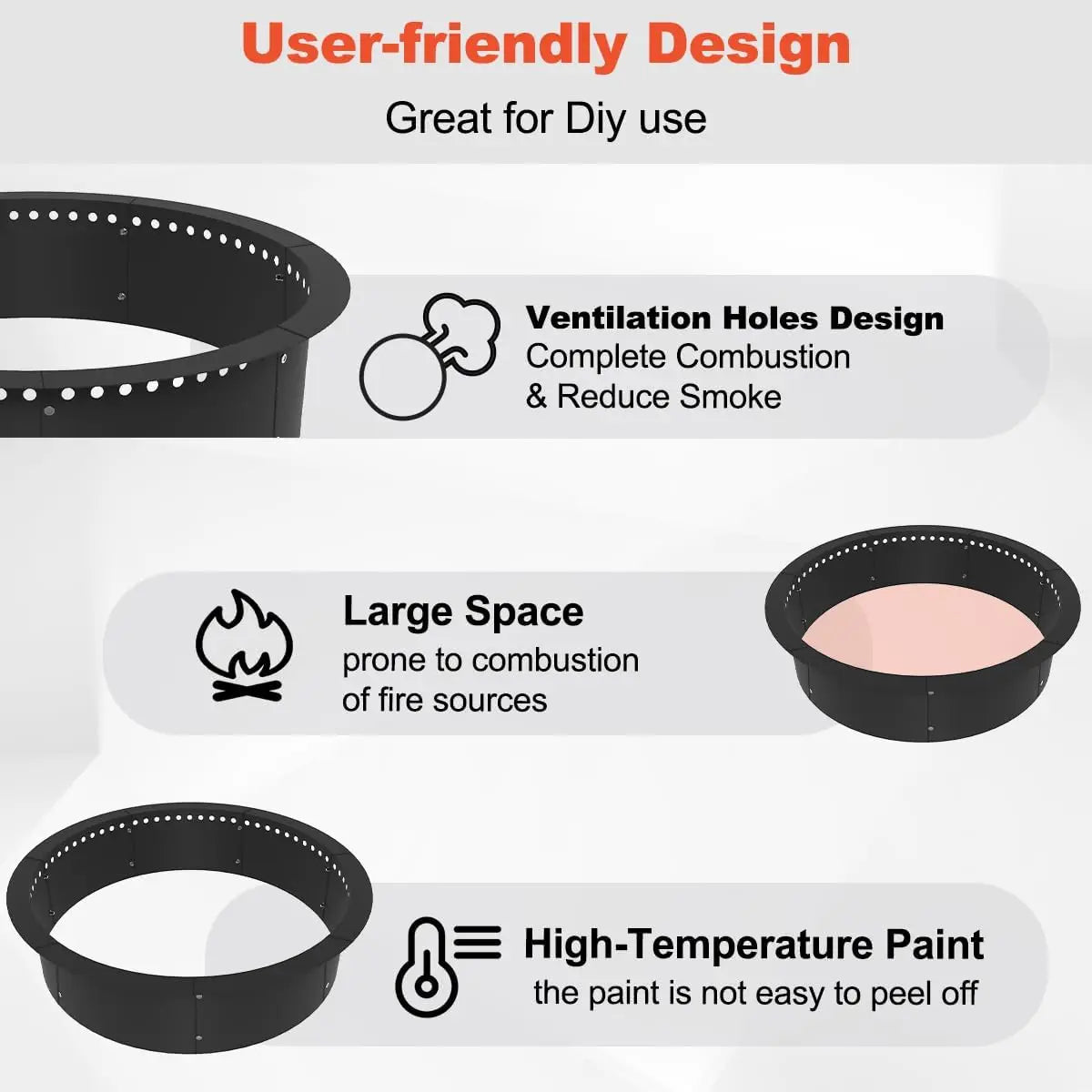 Outdoor Smokeless Fire Pit Ring Liner 40-Inch — Heavy Duty Solid Steel
