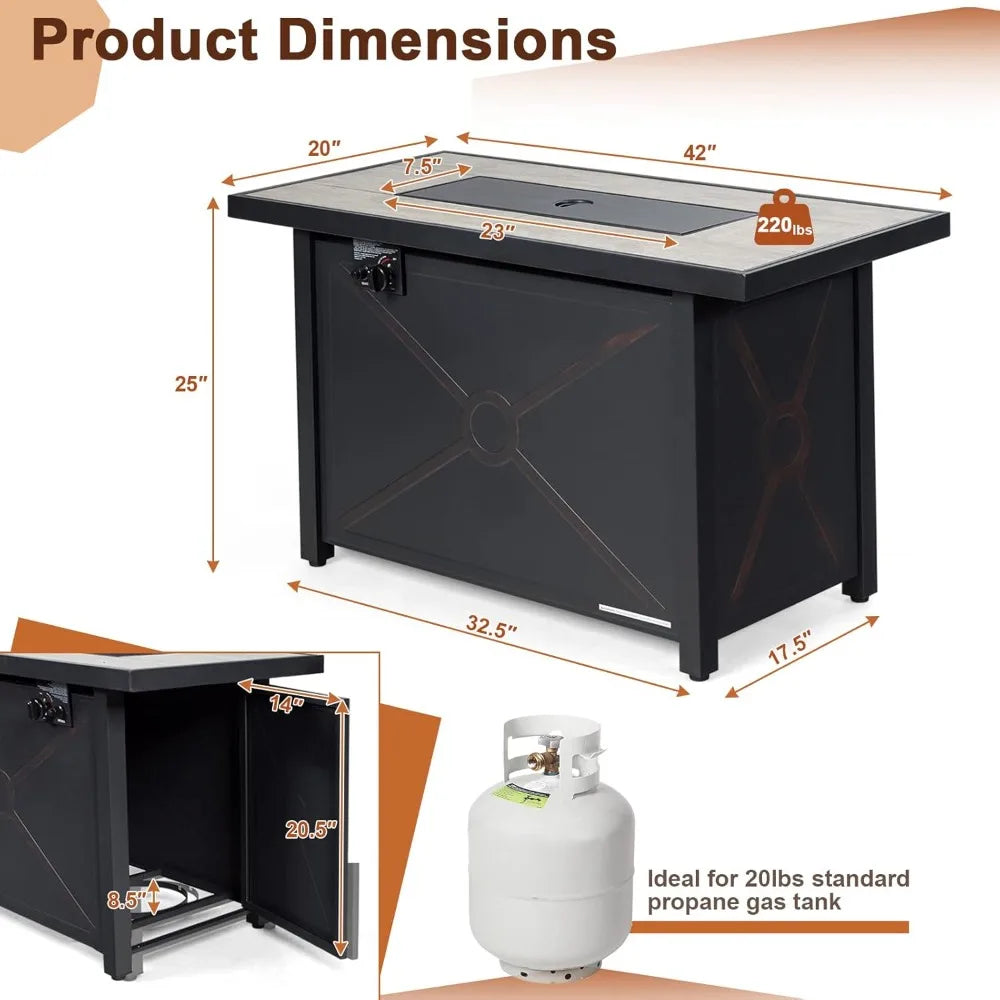 42 Inch Propane Fire Pit Table 60,000 BTU