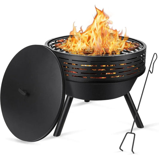 3-in-1 Fire Pit with Grill & Lid ,23 in