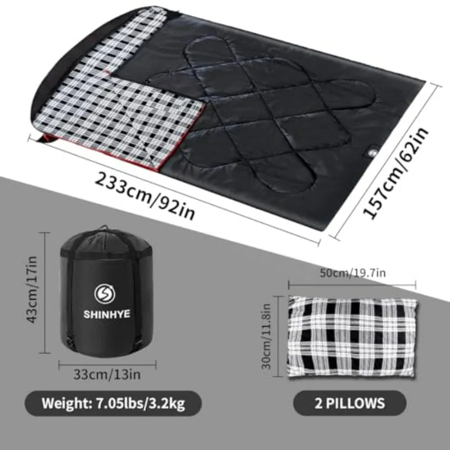 Double Sleeping Bag with 2 pillows