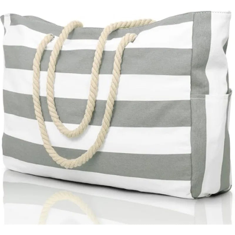 Fashion Striped Beach Tote Bag, Waterproof and Sand-Proof Foldable Beach Bag, Large-Capacity Portable Storage Bag, Shoulder Bag