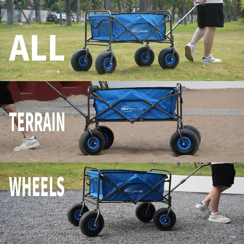 Heavy-Duty Collapsible Cart with Balloon Wheels and Chair Racks, Sand-Friendly, 300 LB Capacity