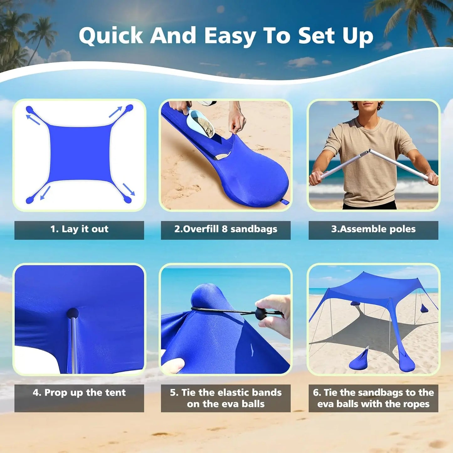 Beach Tent Shelter 10x10 – Pop-Up Sun Canopy with UPF 50+ UV Protection & Carry Bag
