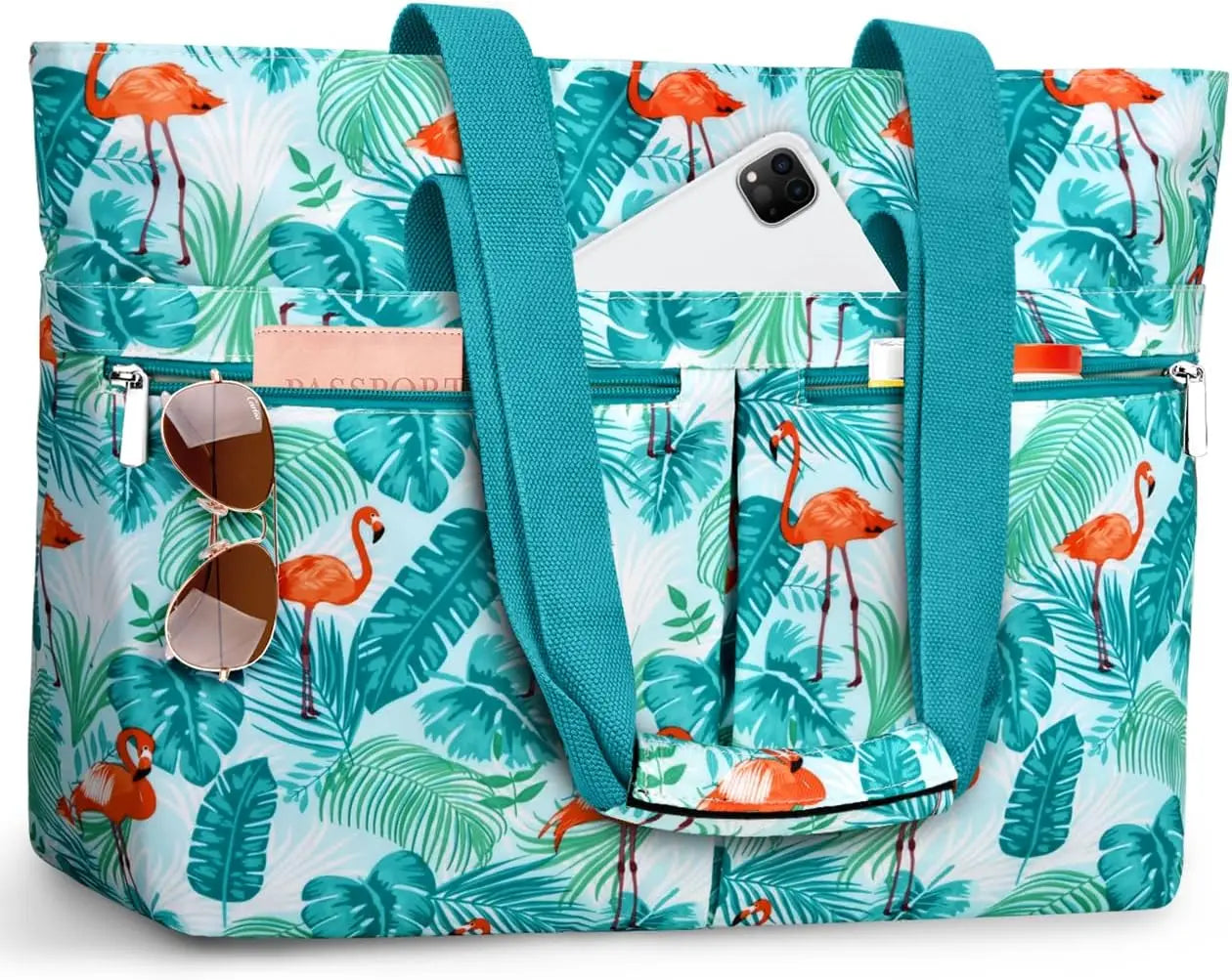 Large Beach Bag with Zipper, Waterproof, Sandproof, with Wet Pocket