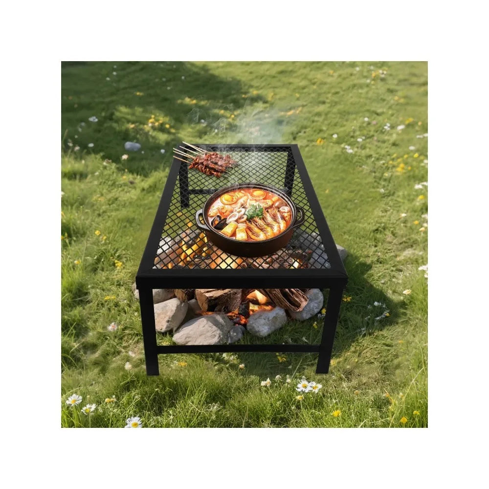 Campfire Grill Folding BBQ Set, Portable Outdoor Barbecue Grill with Sturdy Welded Iron Frame, 20kg Load Capacity, Heat Resistant and Rust Proof
