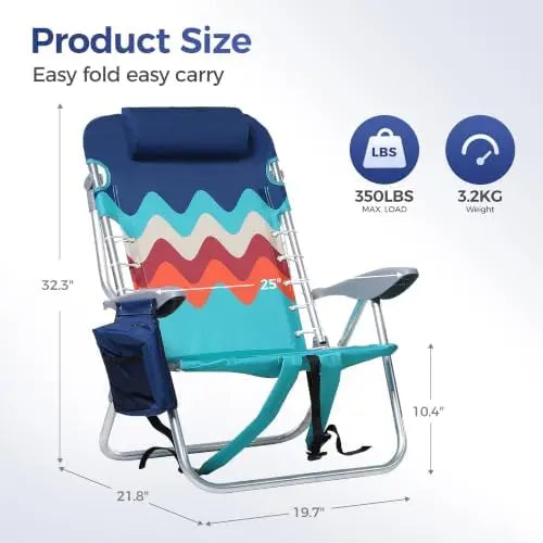 2-Pack Folding Beach Chairs with Insulated Cooler & Cup Holder | 350 lb Backpack Sand Chairs
