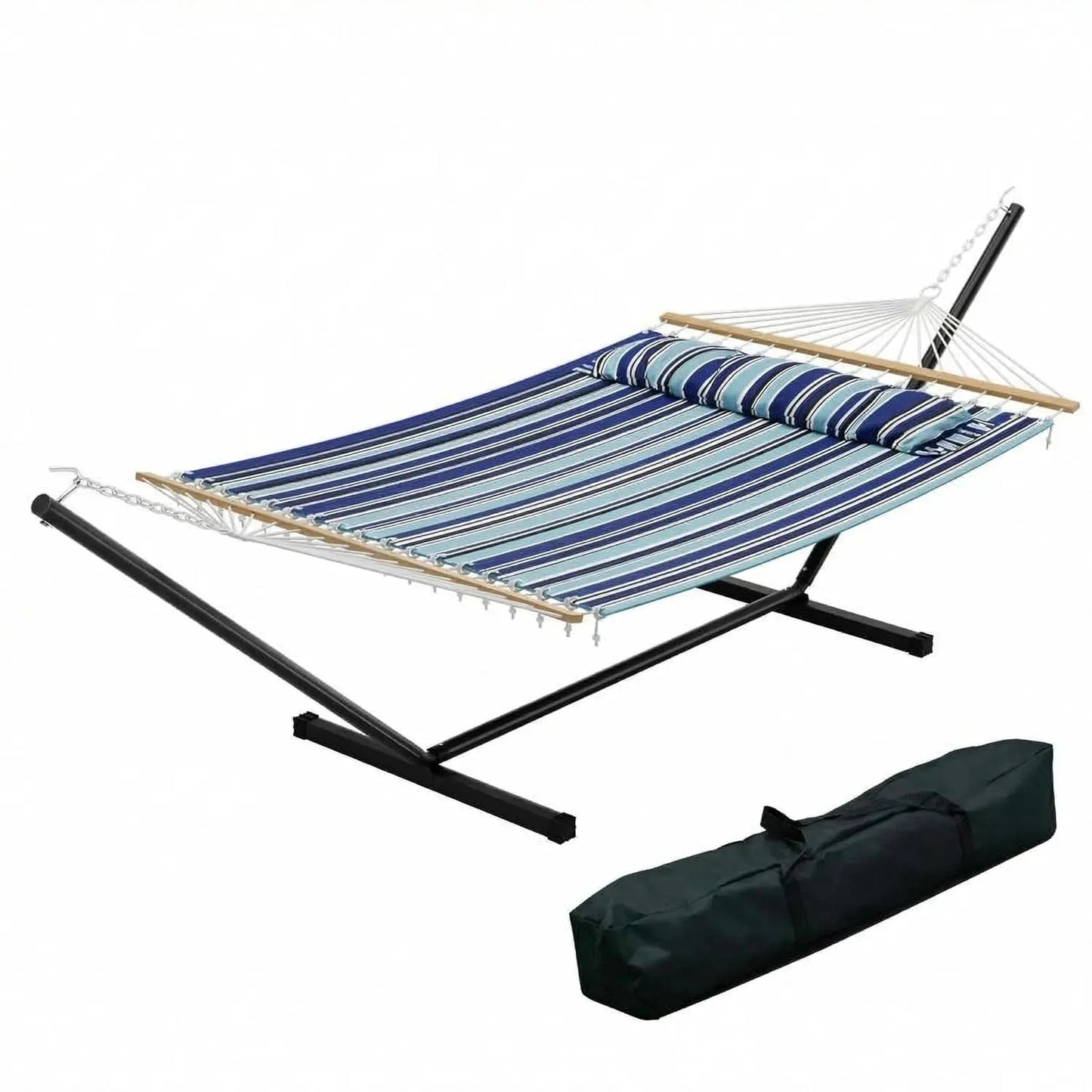 Double Hammock with Stand & Pillow, 450lbs Capacity
