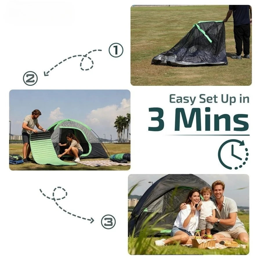 CT1 2 Person Camping Tent, Easy Set Up in 3 Mins, PU1500mm Waterproof w Mesh Top amp Door with Ventilation, Lightweight 4.4lbs P