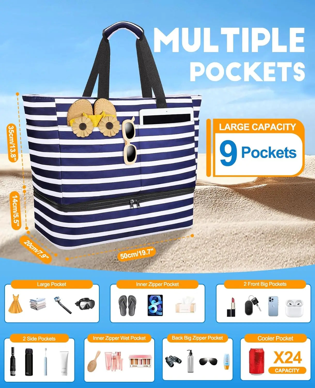 49L Beach Bag with Cooler | Waterproof, Sandproof, Zippered