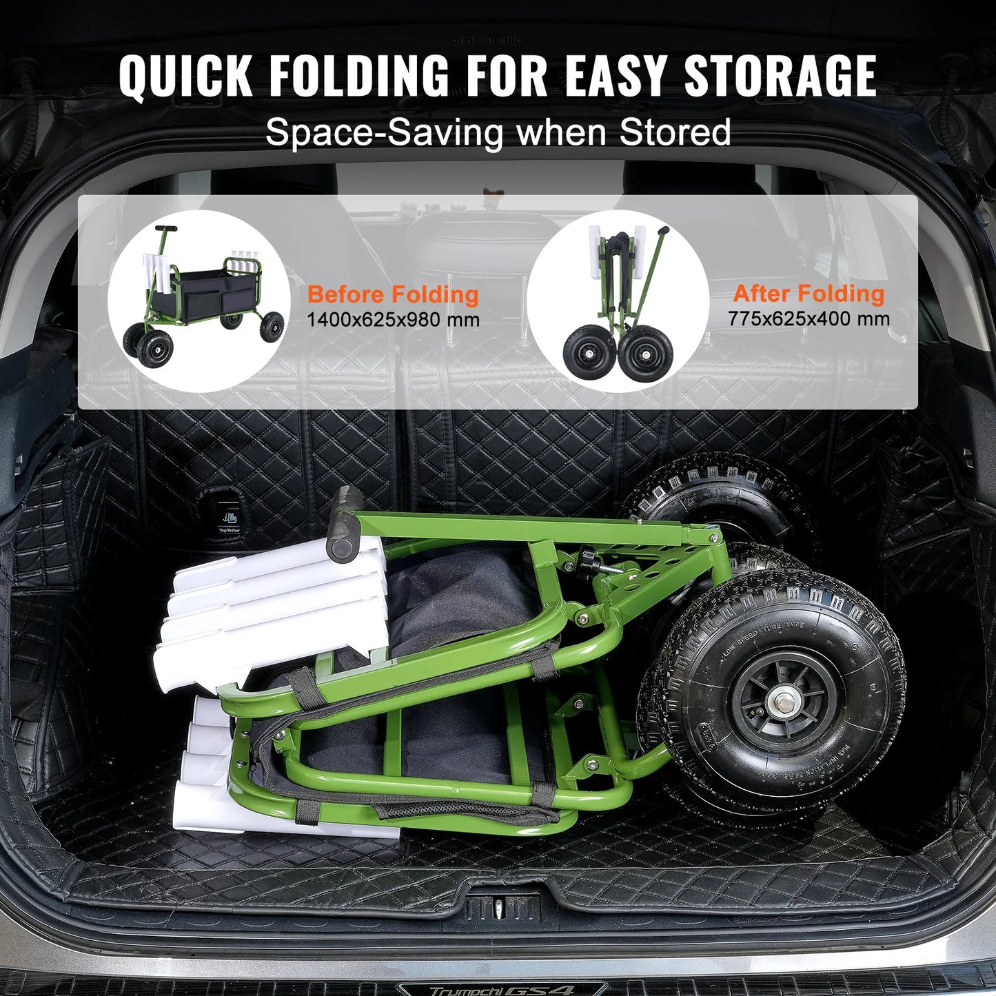 SucceBuy 300 LBS Folding Beach Fishing Cart | 4 Big Wheels | 8 Rod Holders | Sand Pier Wagon