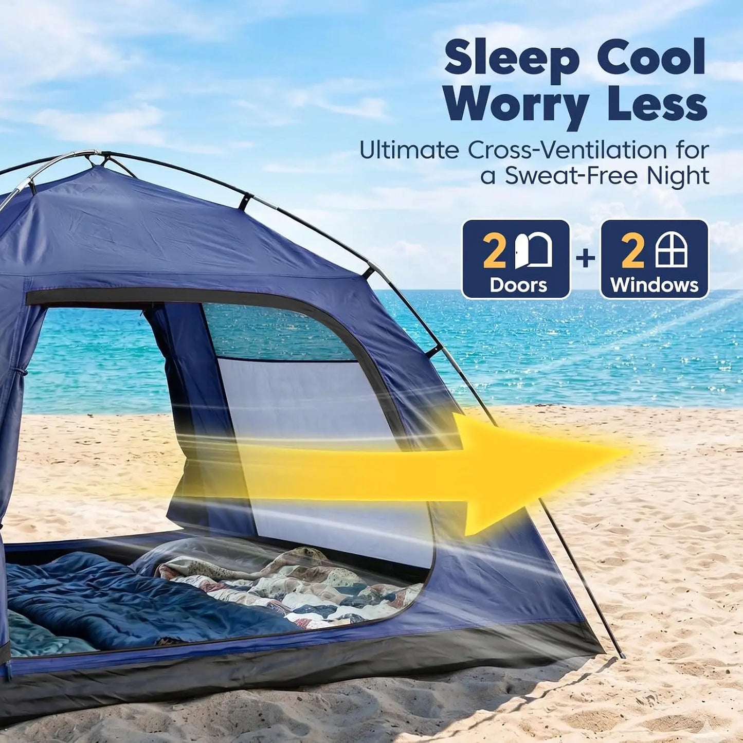 4 Person Dome Tent for Camping with Rainfly, Easy Setup Portable Outdoor Shelter for Family and Group Trips