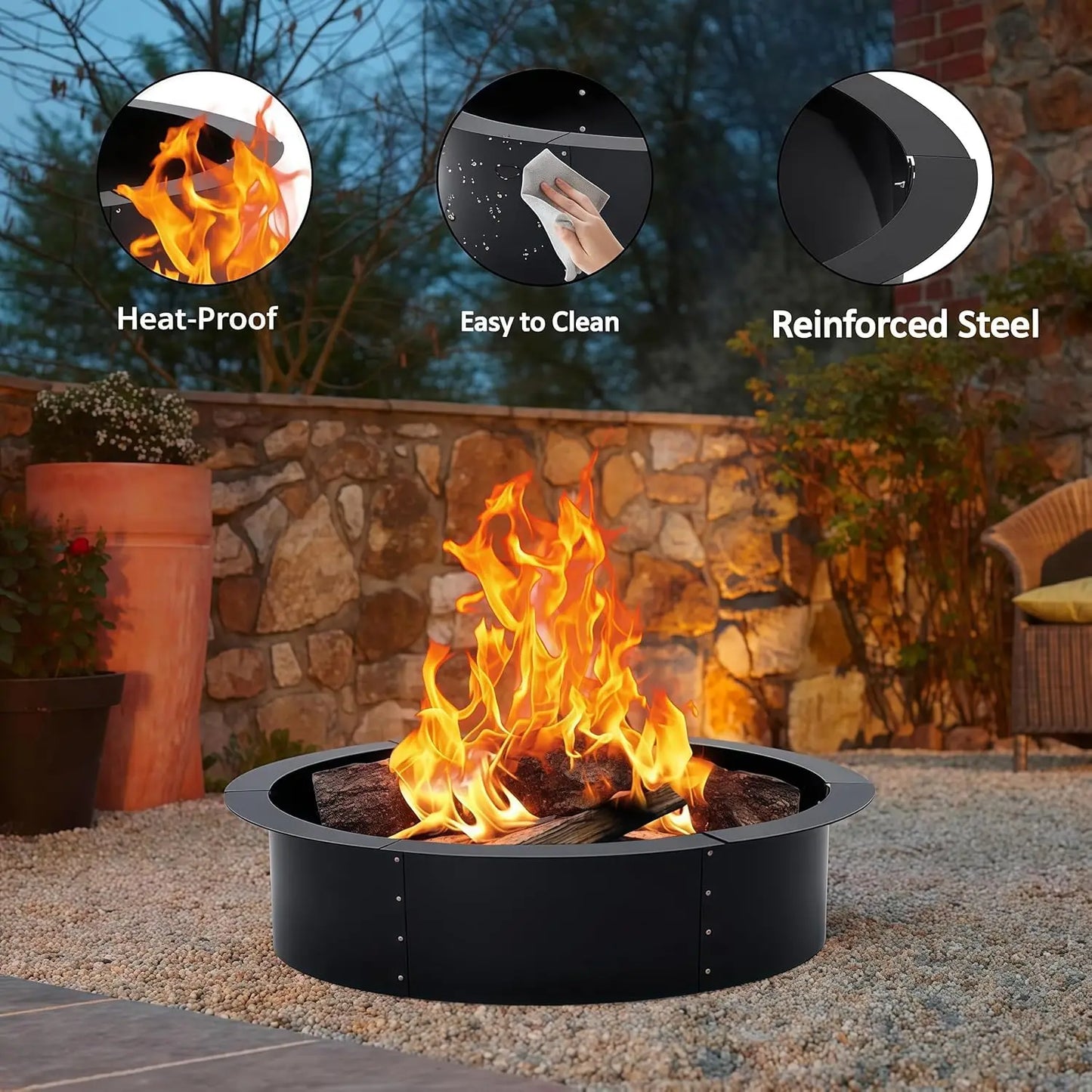 48" or 60" Basic Metal Fire Pit Ring with Easy 8-Piece Iron Sheet Assembly