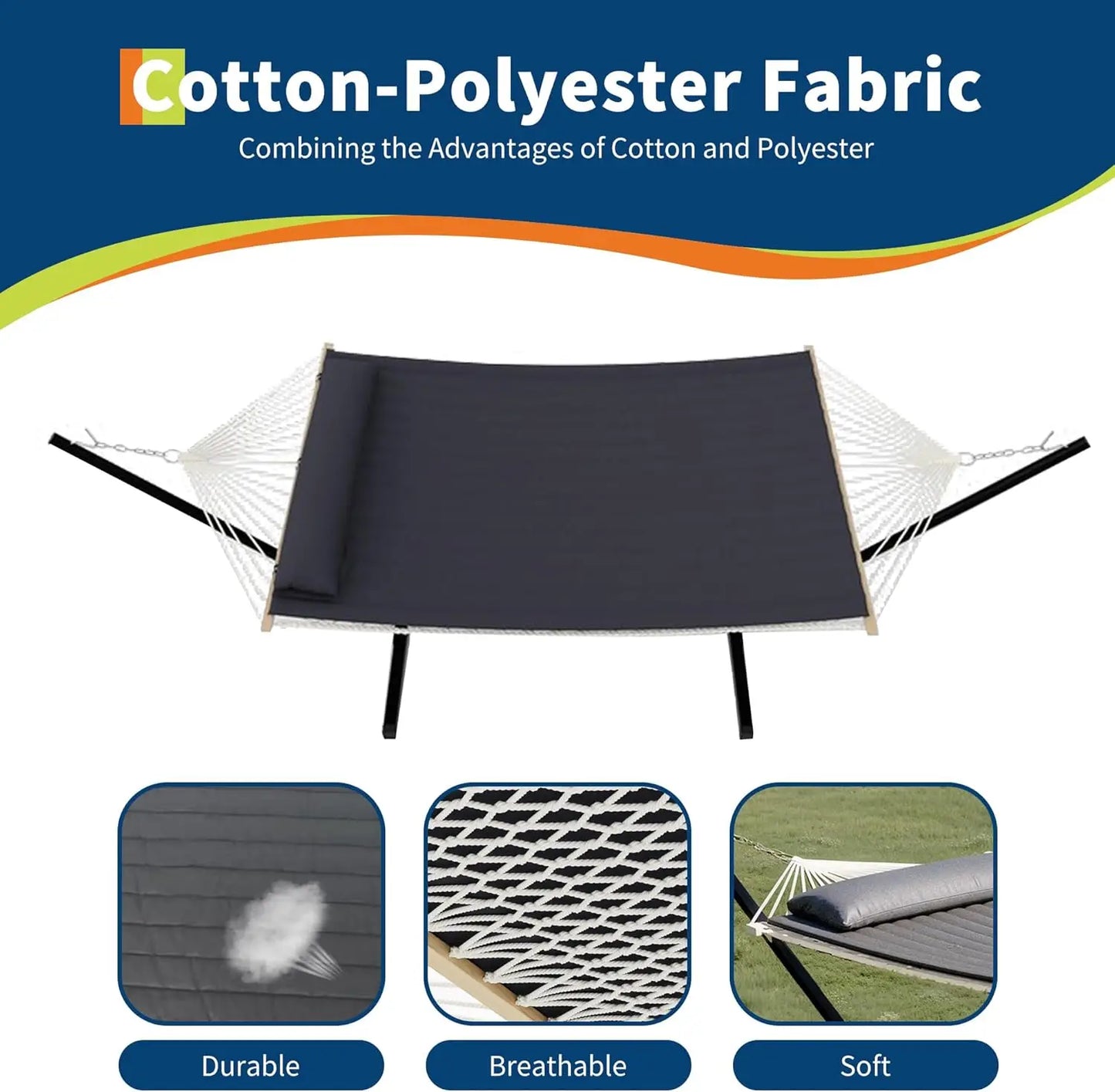 2-Person Hammock with Stand & Quilted Cushion – 600 lb Capacity
