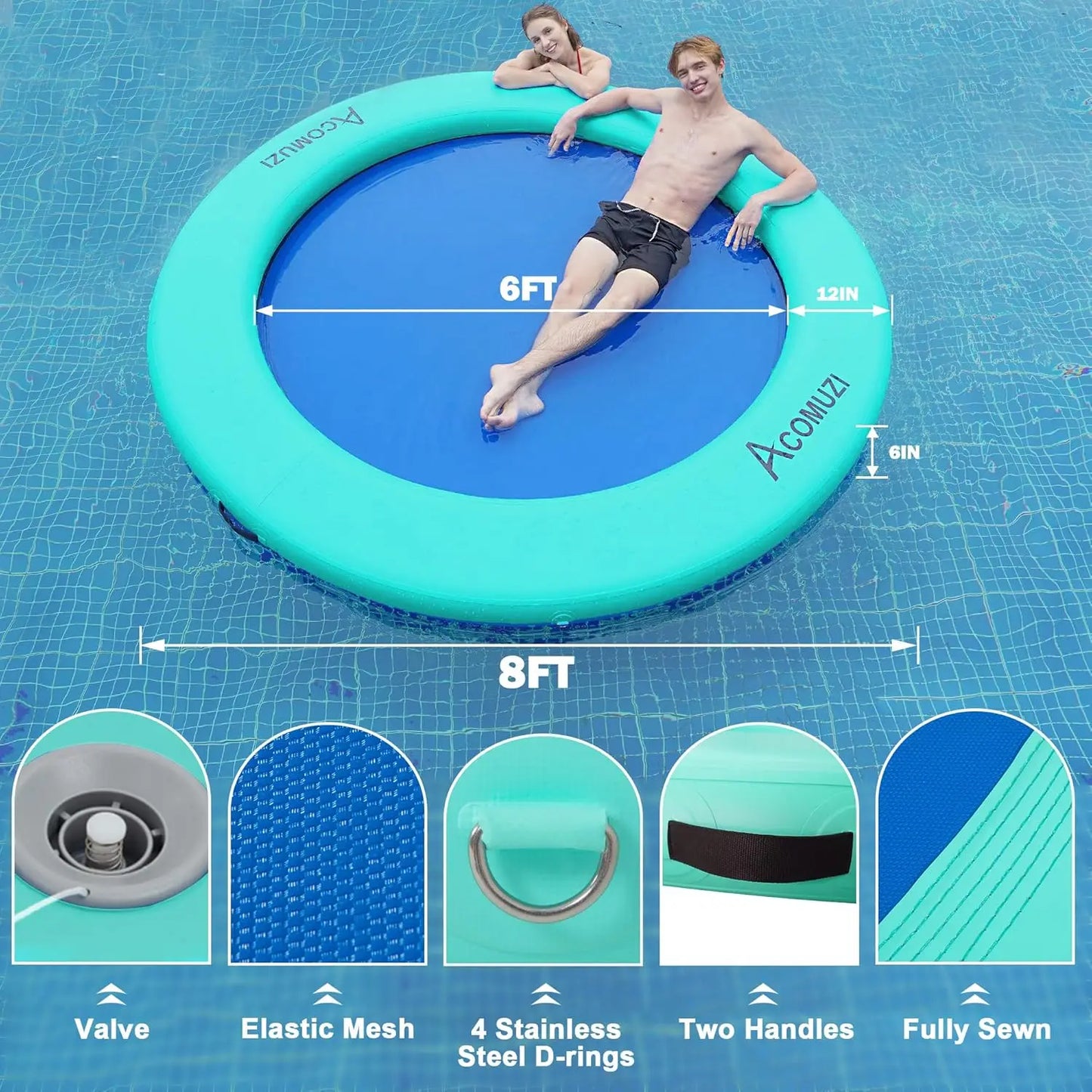 4/6/8/10/12FT Water Hammock Inflatable Floating Dock, Round Floating Ring Lake Floats for Adults, Heavy Duty Pool Float Raft