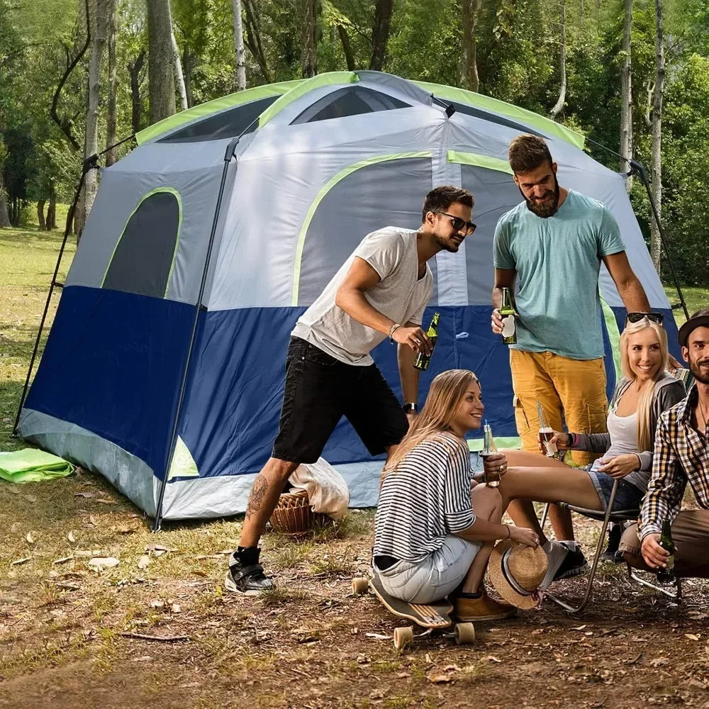 6 Person Waterproof,  Windproof, Double Layer Family Tent with 1 Mesh Door & 5 Large Mesh Win