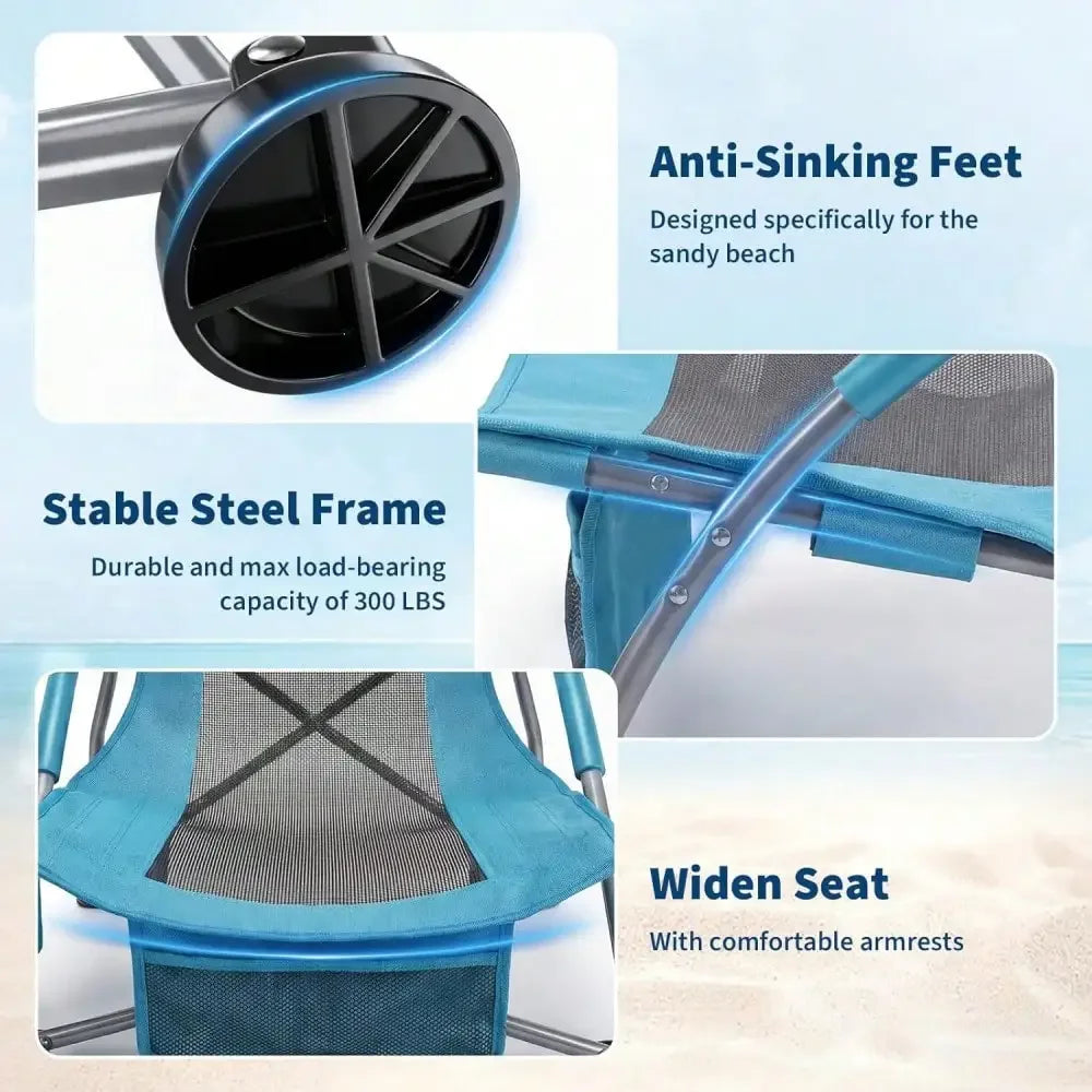Low Beach Chair 2 Pack, Extra Wide Seat