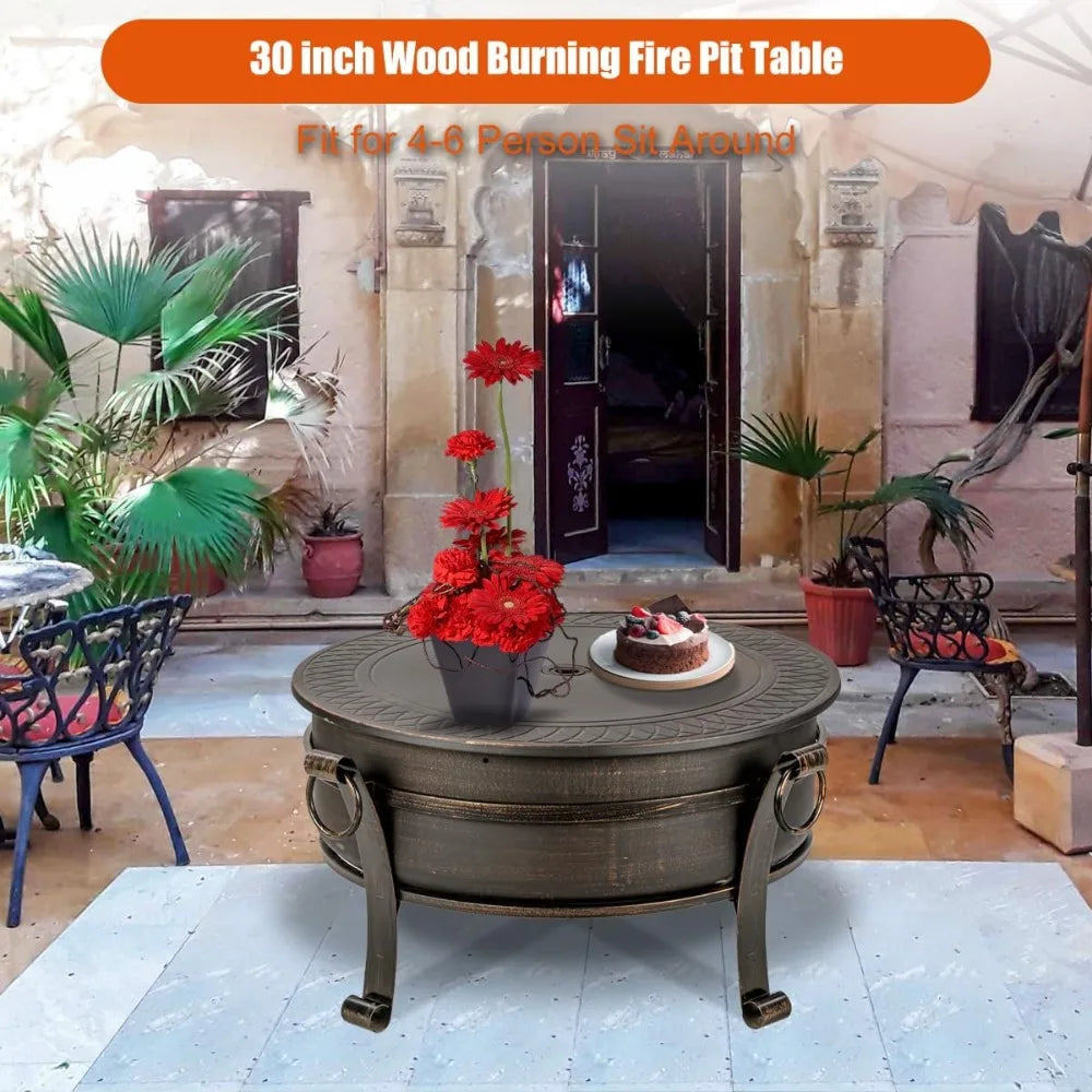 36 Inch Fire Pit with Grill & Lid