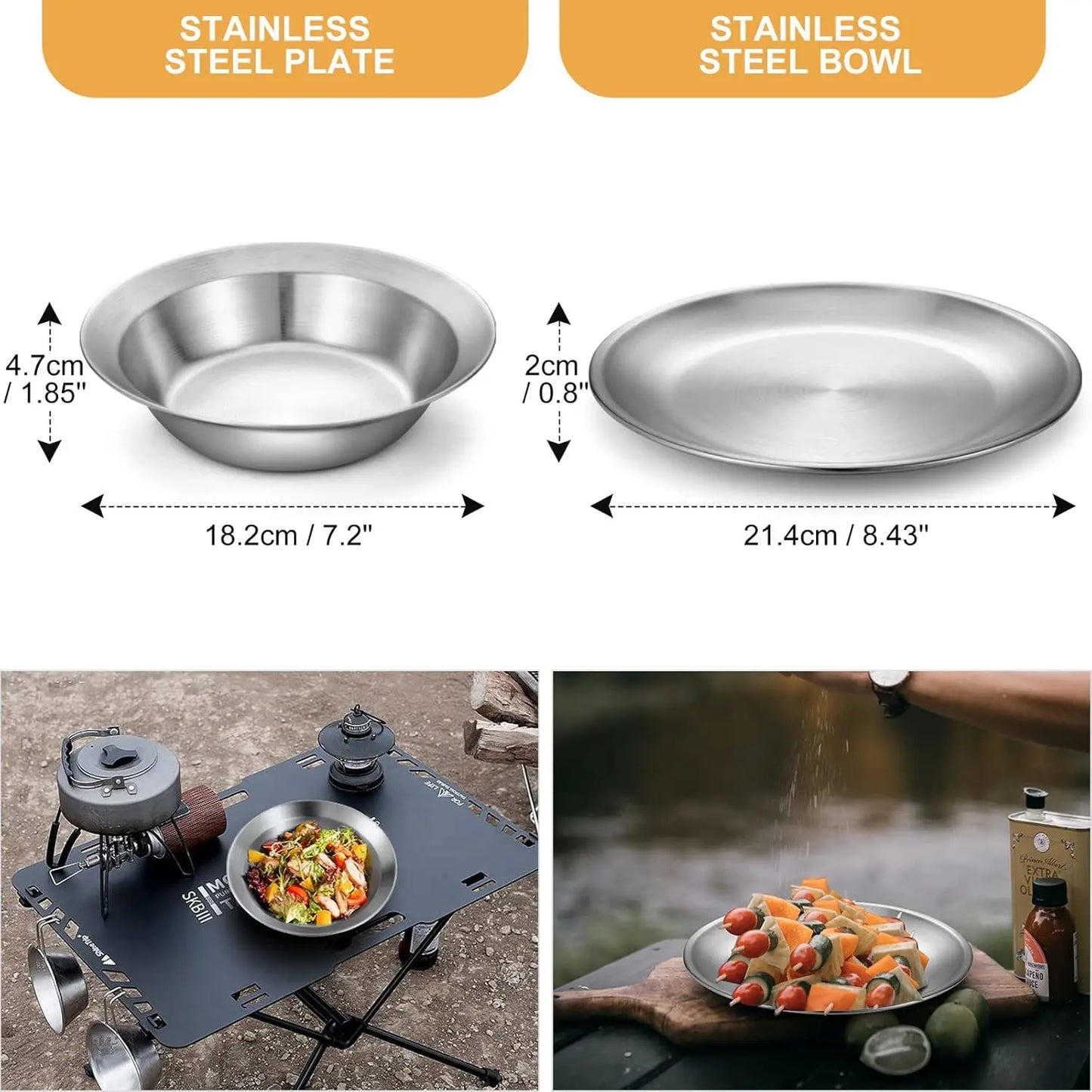Stainless Steel Family Camping Mess Kit | Plates, Bowls, Utensils & Storage Bag