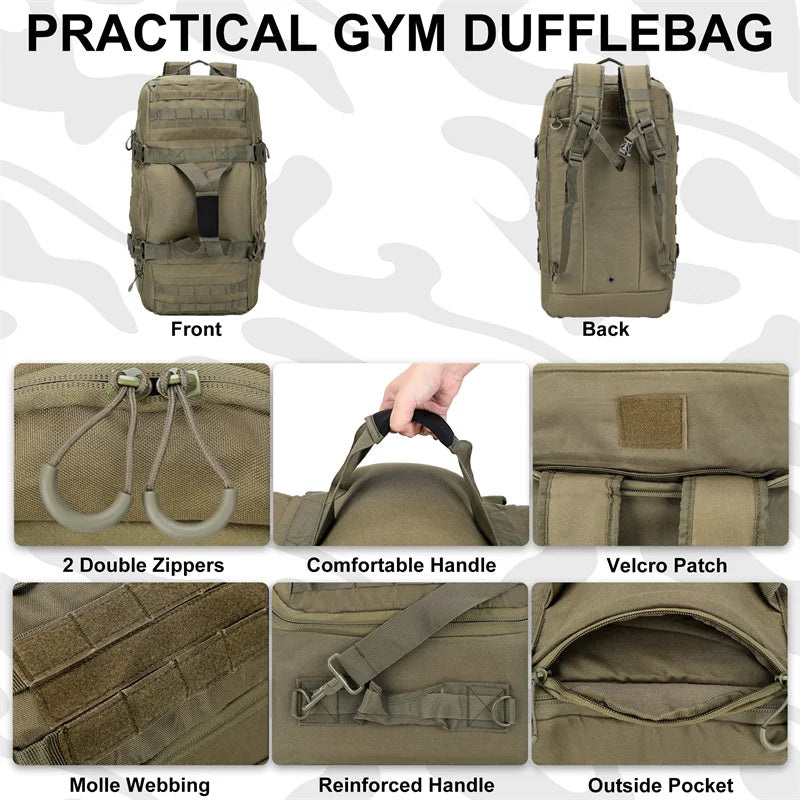 3-Way Tactical Duffel Backpack – 30L / 45L / 80L MOLLE Bag