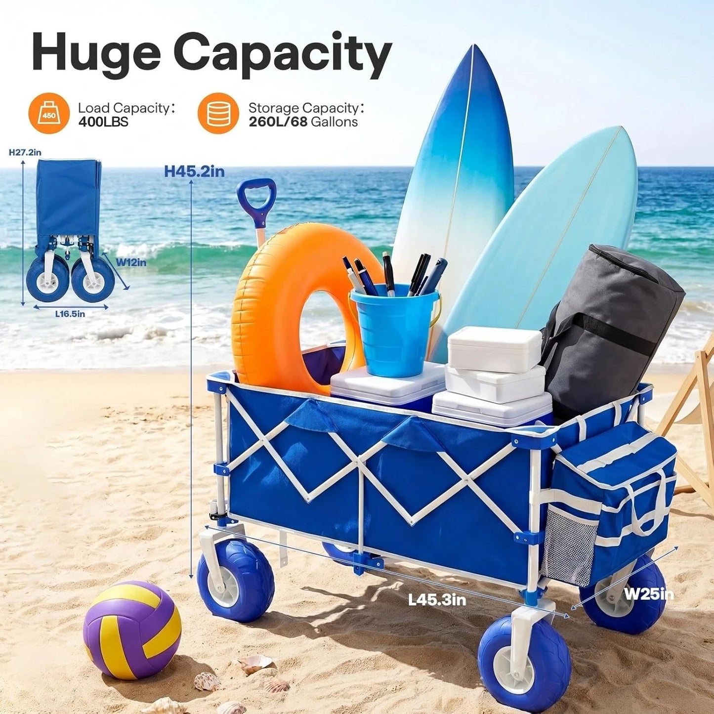 Beach Wagon with  9" Balloon Wheels for Sand