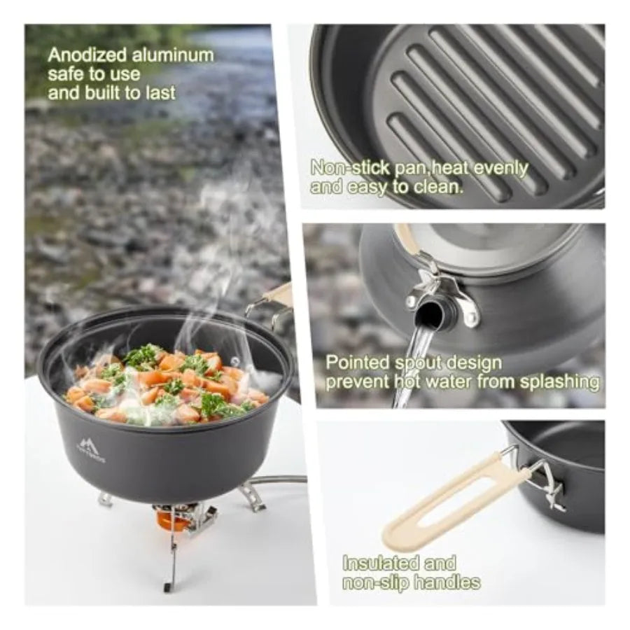 Stainless Steel Camping Cookware Kit – Complete Hiking Mess Kit with Tableware