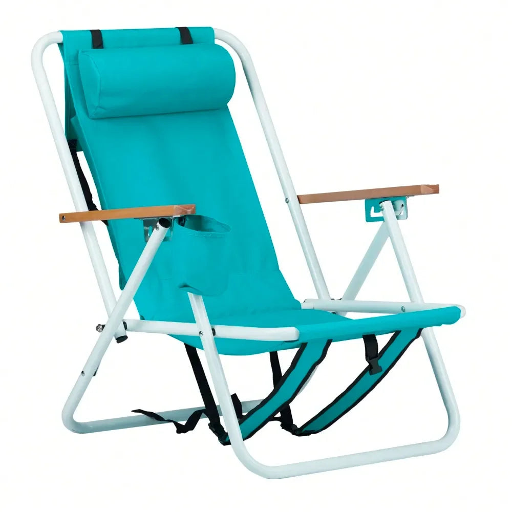 Beach Chair Set of 2 — 4-Position Portable Backpack Chair with Headrest & Cup Holder