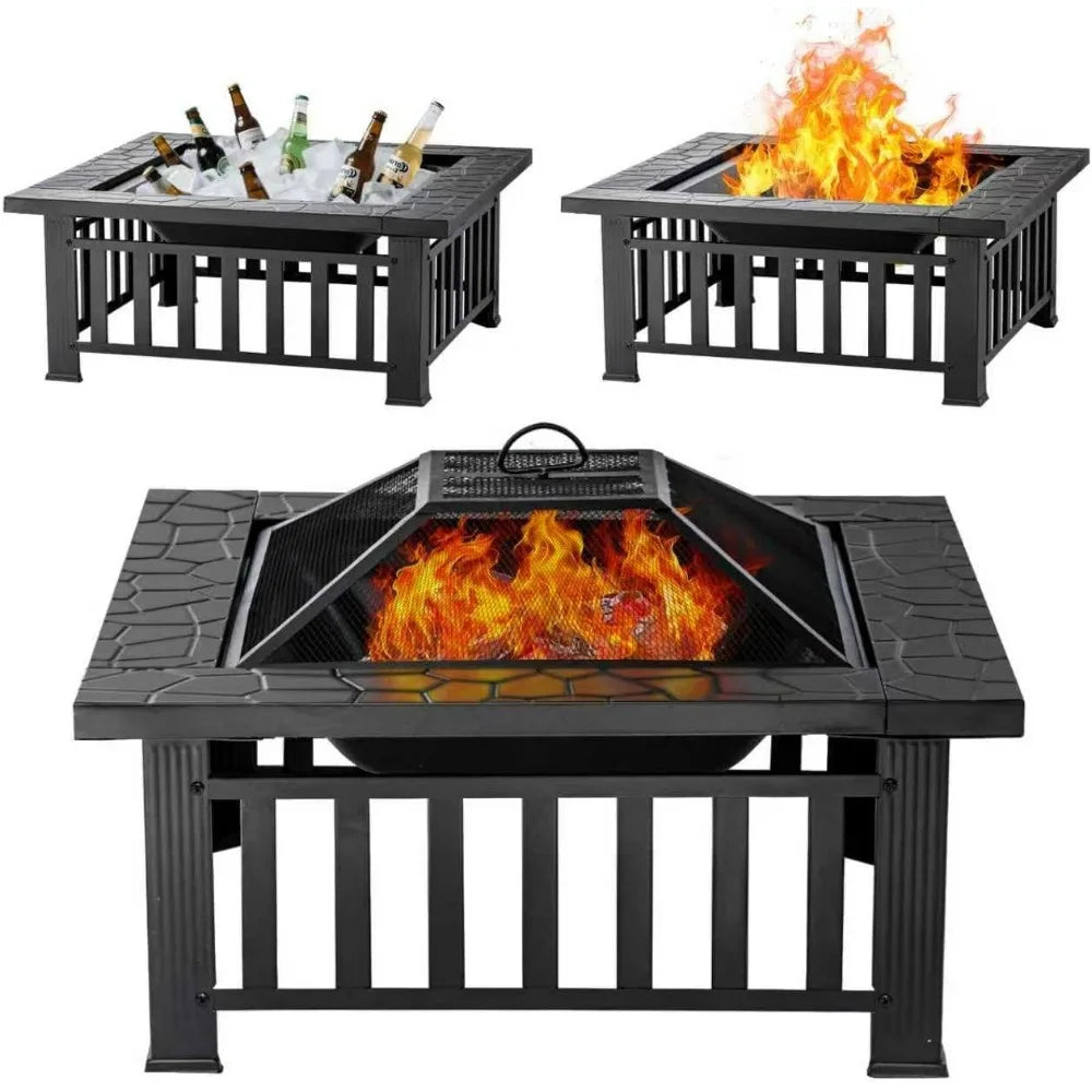 32 Inch Square Metal Fire Pit Table