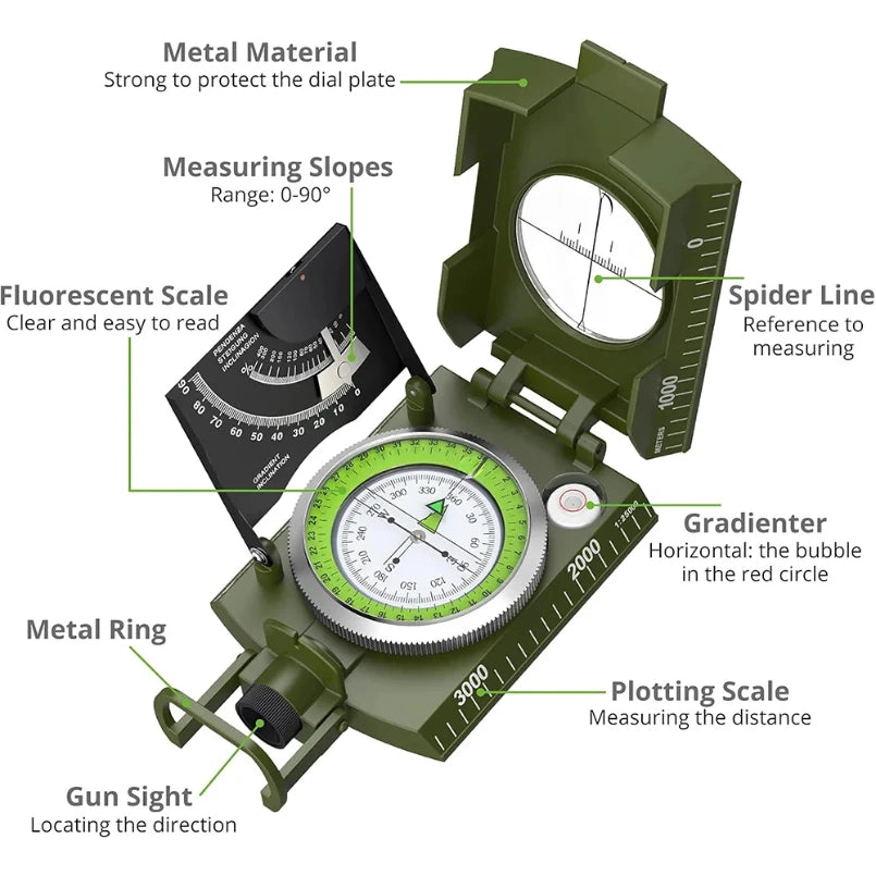 Military Geological Compass – Waterproof Metal with Luminous Dial