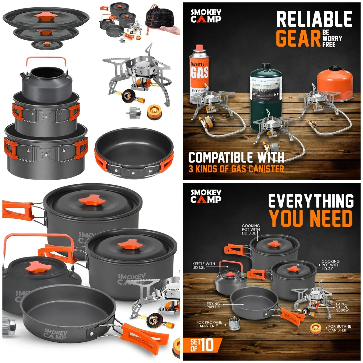 Camping Cookware MKit Set with Stove – All-in-One Non-Stick Backpacking Kit