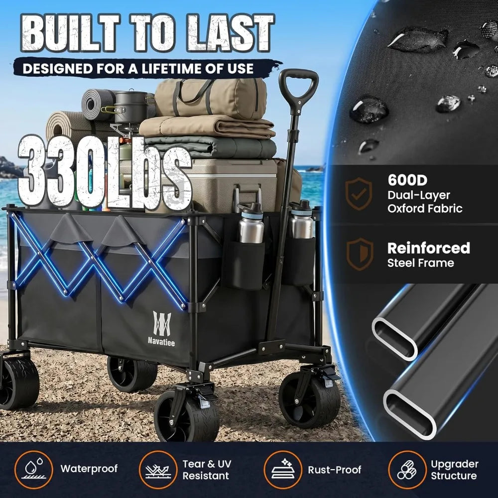 Heavy Duty Collapsible Wagon 330LBS | Folding Utility Cart for Camping Garden Beach