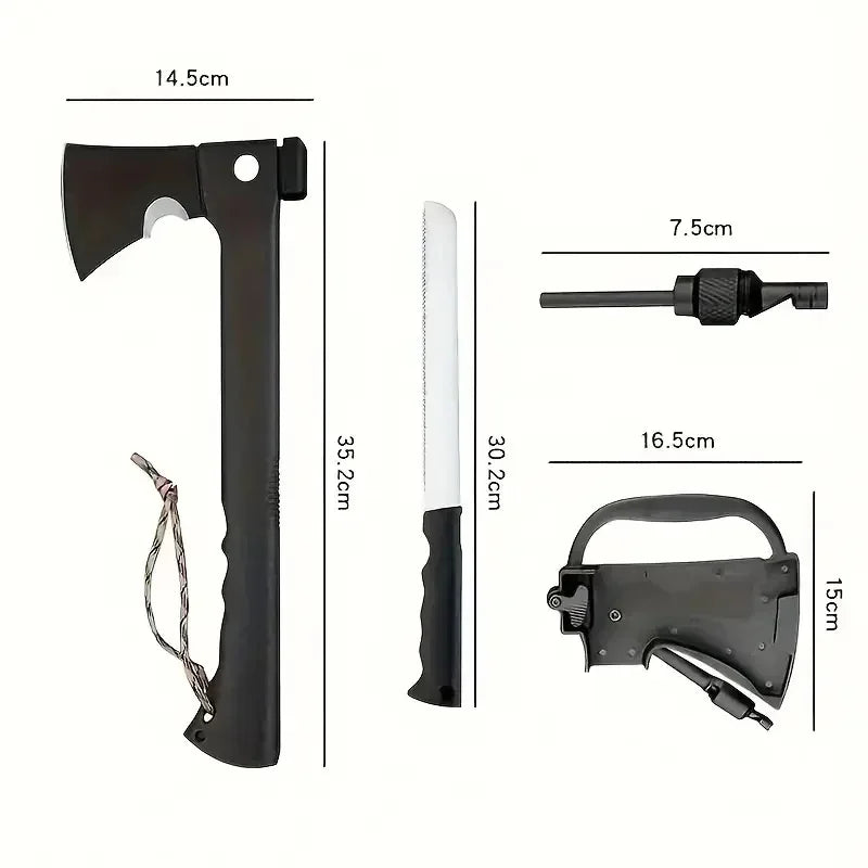 Camping Hand Axe With Nested Serrated Wood Saw Knife And Magnesium Fire Starter Tool