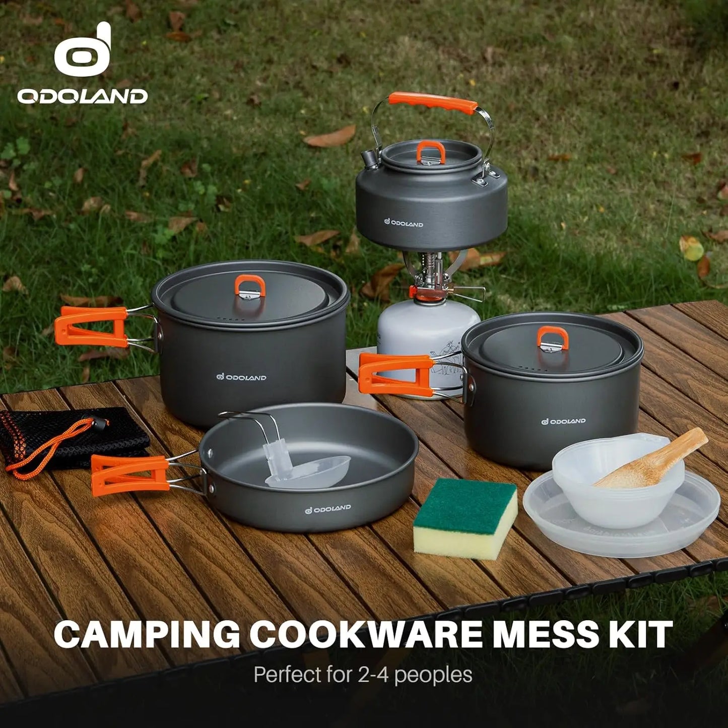15-Piece Non-Stick Camping Cookware Set | Lightweight Backpacking Pots & Pans with Kettle
