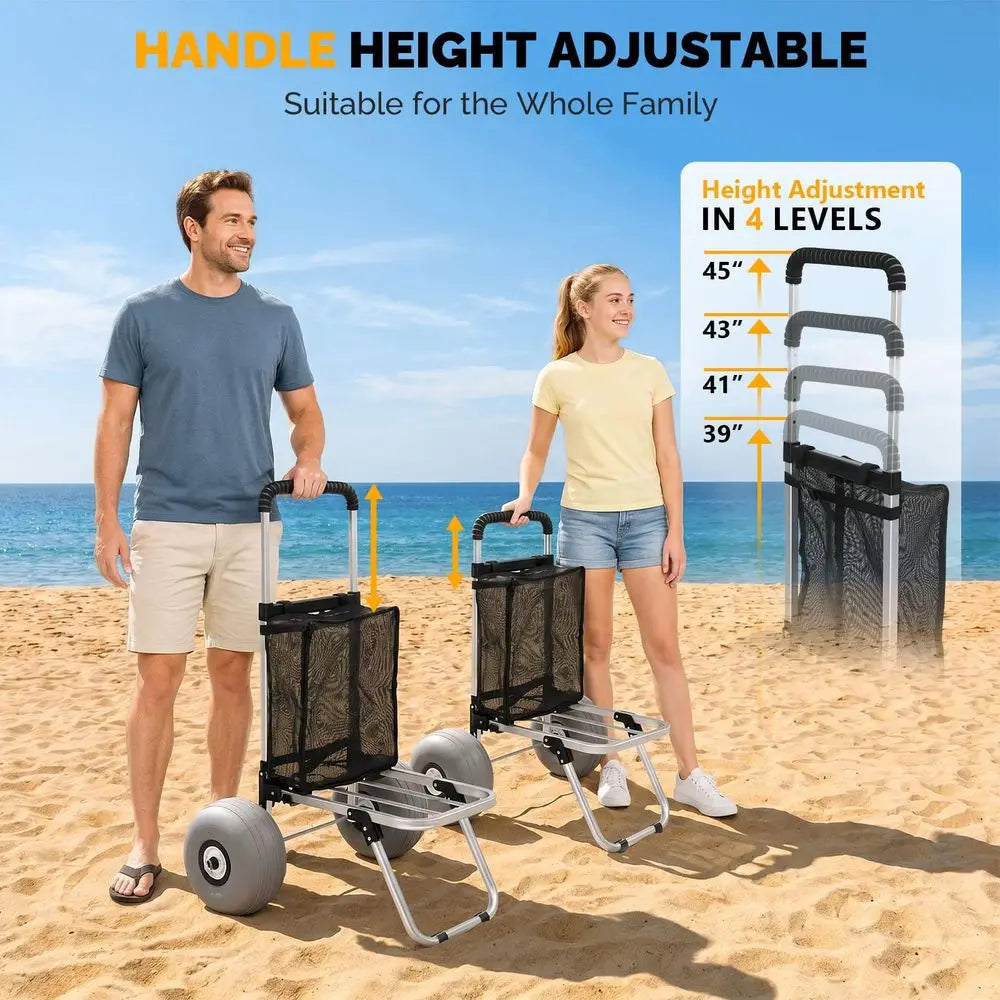 Adjustable All-Terrain Beach Wagon | 11" Balloon Wheels, 220 lb Capacity Folding Fishing Cart