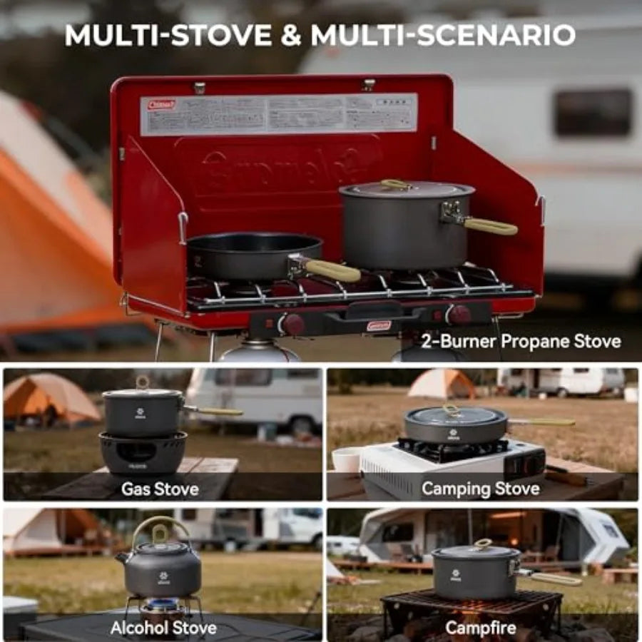 Lightweight and Durable Camping Cookware Set with Kettle for 2 People