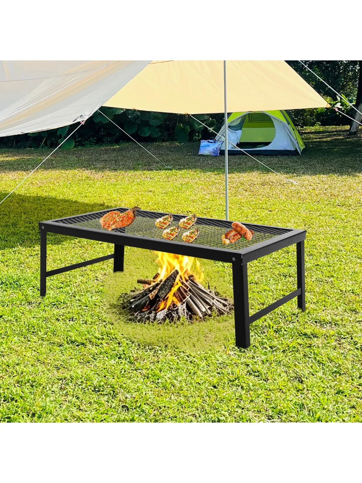 Folding Campfire Grill Rack – Portable BBQ Iron Grill