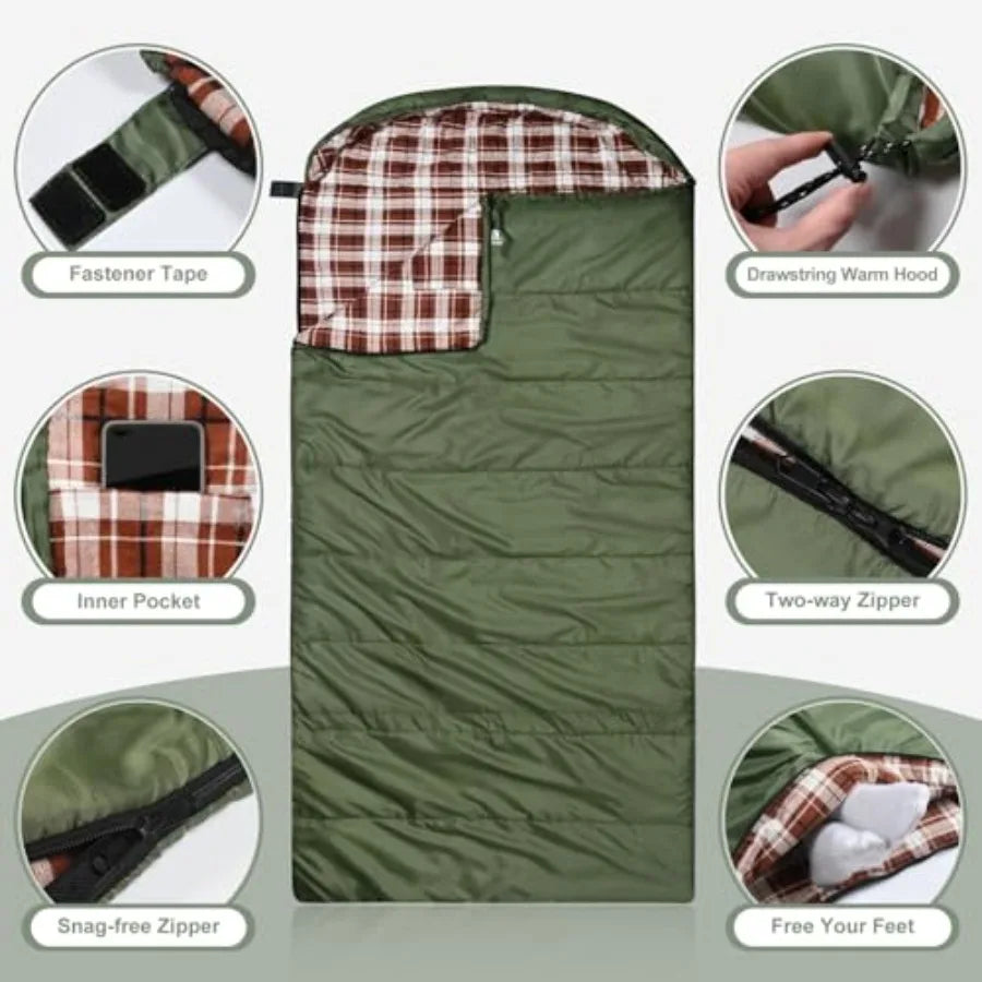 Cotton Flannel Sleeping Bag: Lightweight XXL, 3-Season
