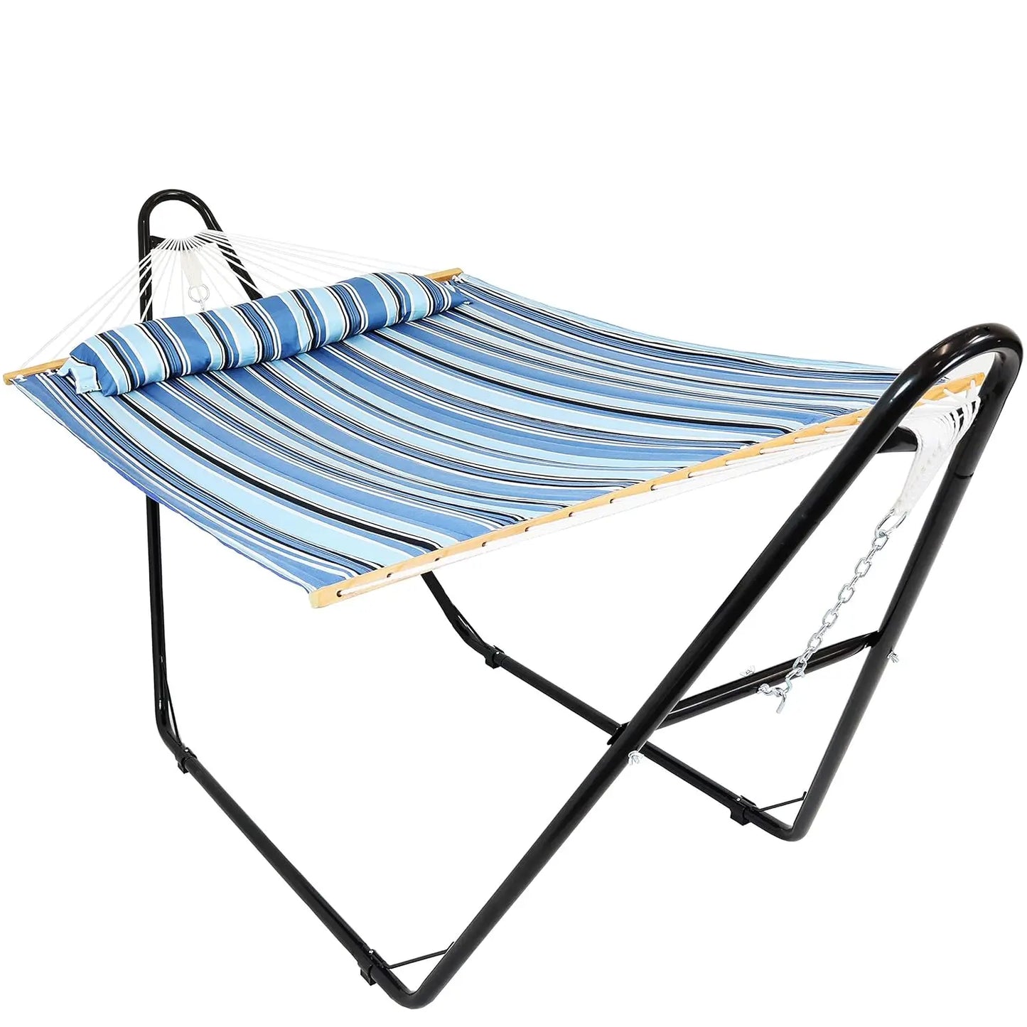 Double Quilted Fabric Hammock with Steel Stand 450lb Capacity Outdoor Patio 2 Person Black Stand Sandy Beach, Customized