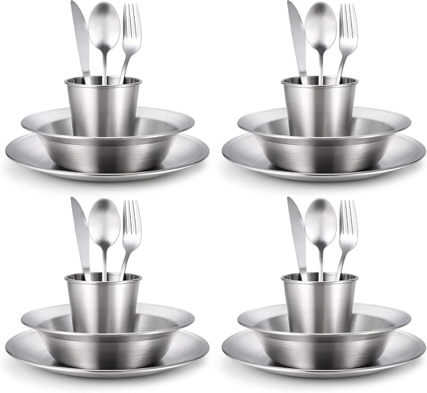 Stainless Steel Family Camping Mess Kit | Plates, Bowls, Utensils & Storage Bag