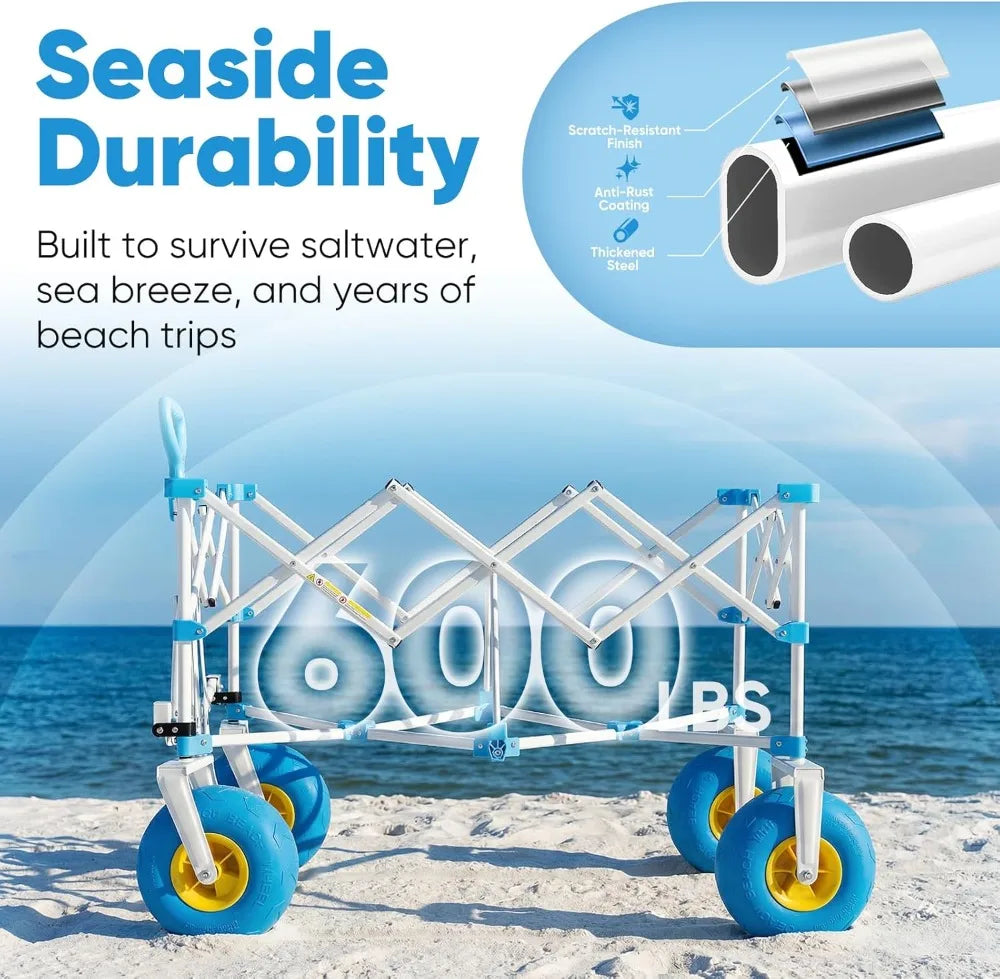 600 LBS Beach Wagon 9" Sand-Proof Wheels, Foldable Cart, 200L
